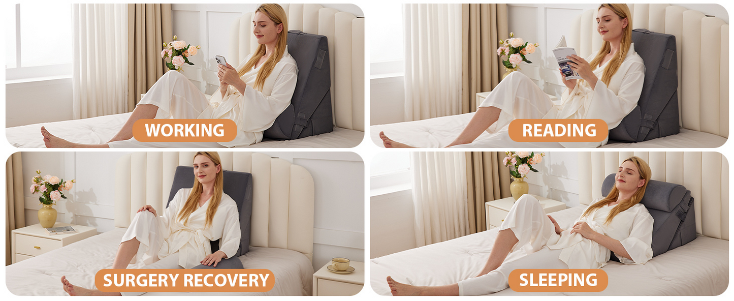 CUSHIO Lap Desk & Adjustable Wedge Pillow Combo for Laptops, Study and Reading | Memory Foam Adjustable Wedge for Back Support & Lap Desk Pillow-Gaming & Reading Pillow (Grey)