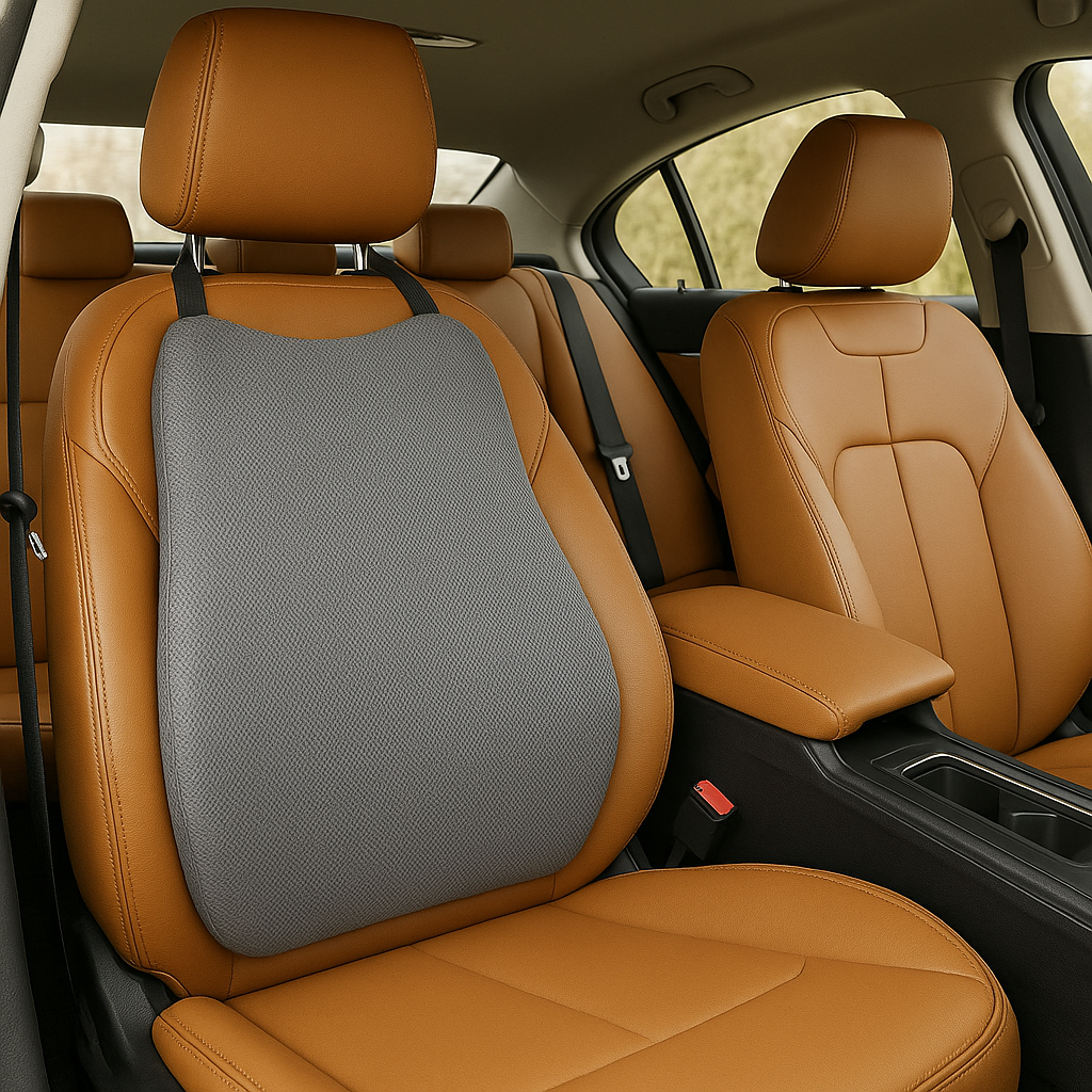 CUSHIO Car Back Rest Lumbar Support Memory Foam Cushion | Relieves Back Pain & Supports Posture | Ideal for Cars, Office Chairs, and Travel (Grey)