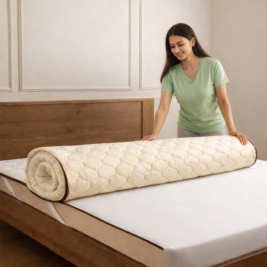 CUSHIO Quilted Mattress Topper with Elastic Straps | Soft Cushioned Comfort Layer | Breathable Fabric | Enhances Mattress Support | Fits All Mattress Types