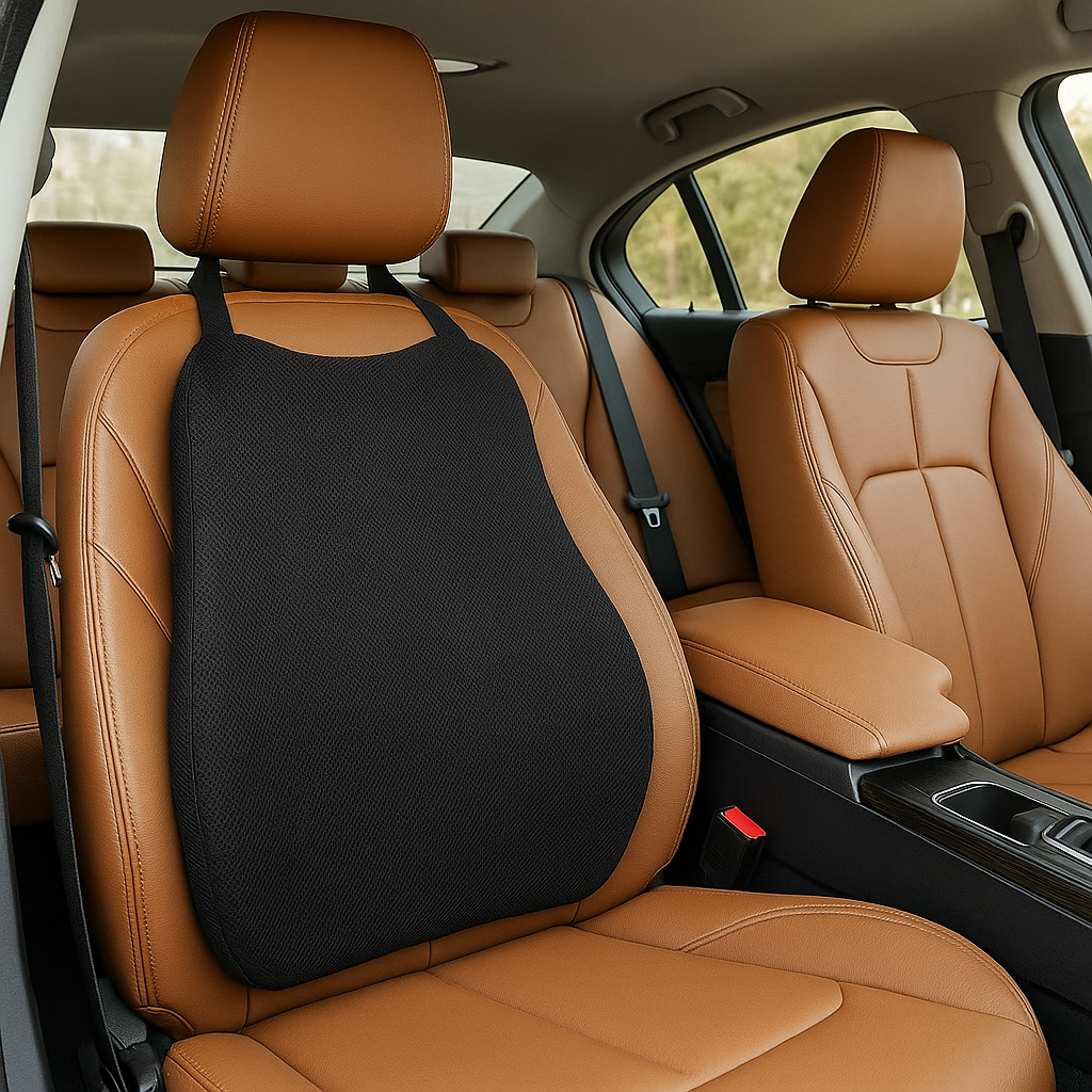 CUSHIO Car Back Rest Lumbar Support Memory Foam Cushion | Relieves Back Pain & Supports Posture | Ideal for Cars, Office Chairs, and Travel (Black)