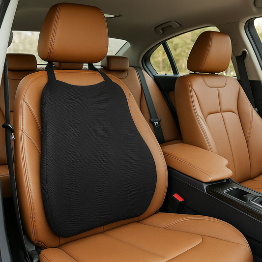 CUSHIO Car Back Rest Lumbar Support Memory Foam Cushion | Relieves Back Pain & Supports Posture | Ideal for Cars, Office Chairs, and Travel (Black)