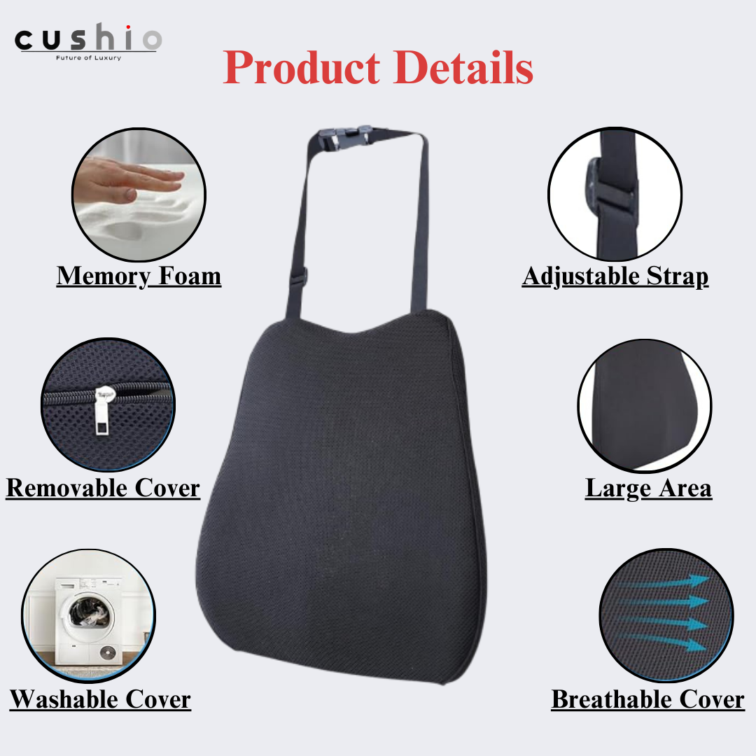 CUSHIO Car Wedge & Back Rest Cushion Combo | Posture Correction | Ergonomic Back & Seating Support | Driving & Daily Commutes | Universal Fit (Black)