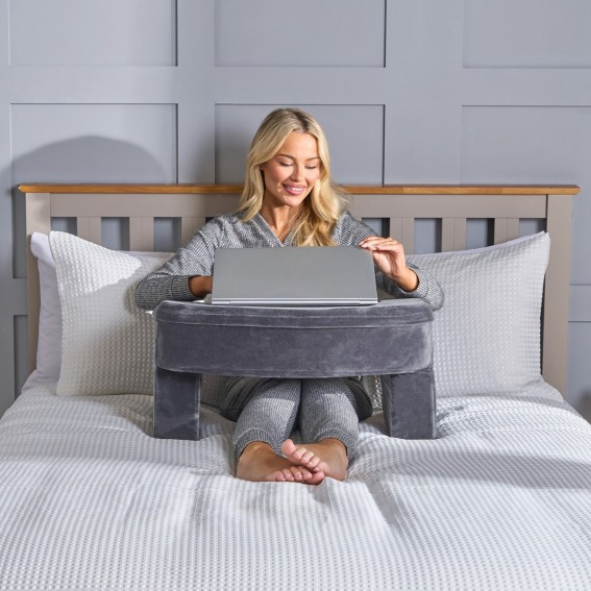 CUSHIO Lap Desk Pillow for Working on Laptop, Reading & Gaming | Perfect for Using on Bed, Sofa & Floor with Arm Rest (Grey)