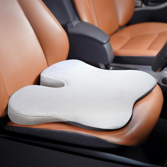 CUSHIO Car Wedge Seat Cushion | Ergonomic Memory Foam Cushion for Tailbone & Lower Back Support | Coccyx Seat Cushion with Non-Slip Base (Upto 120KG, Grey)