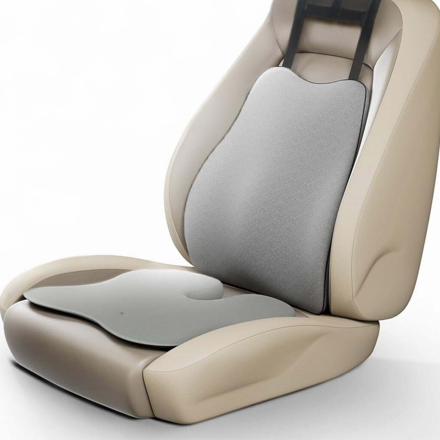 CUSHIO Car Wedge & Back Rest Cushion Combo | Posture Correction | Ergonomic Back & Seating Support | Driving & Daily Commutes | Universal Fit (Grey)