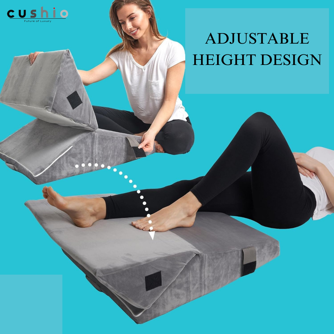 CUSHIO Adjustable Memory Foam Wedge Pillow for Back Support, 7-in-1 Versatile Design for Sleeping, Leg Elevation and Support (Grey)