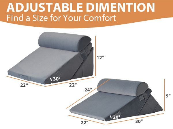 CUSHIO Adjustable Memory Foam Wedge Pillow with Headrest for Back Support, 12-in-1 Versatile Design for Sleeping, Leg Elevation Support (Grey)