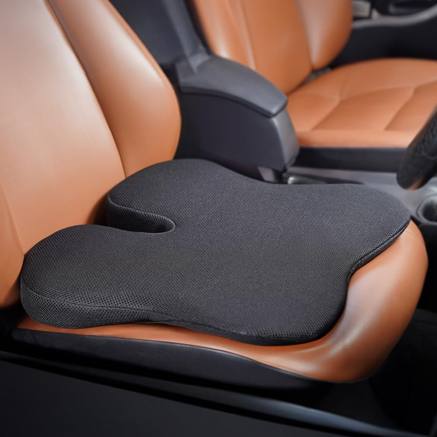 CUSHIO Car Wedge Seat Cushion | Ergonomic Memory Foam Cushion for Tailbone & Lower Back Support | Coccyx Seat Cushion with Non-Slip Base (Upto 120KG, Black)