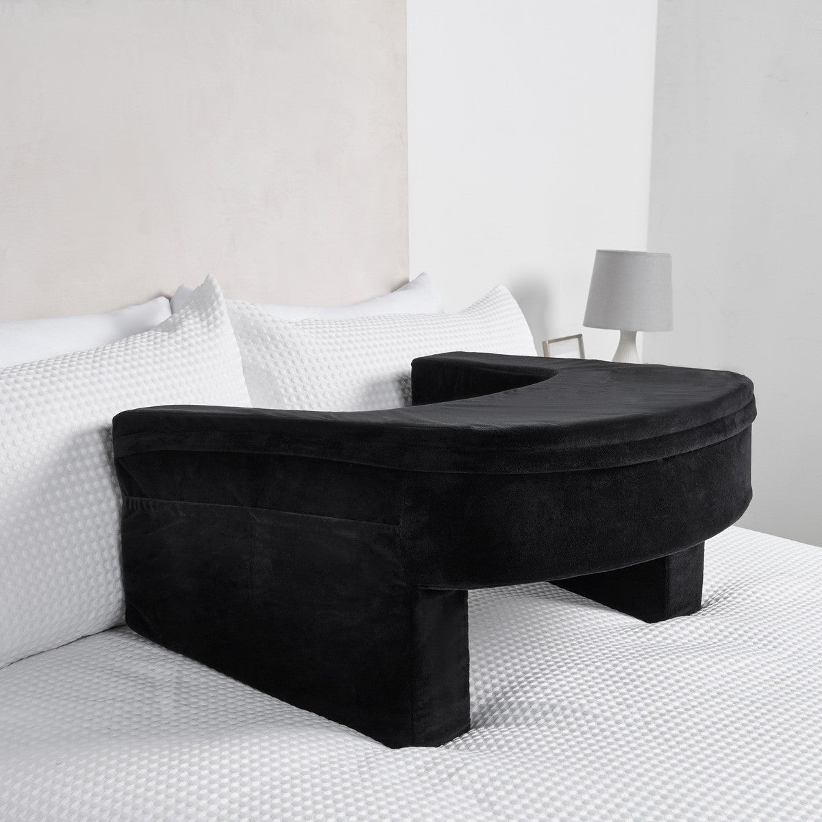 CUSHIO Lap Desk Pillow for Working on Laptop, Reading & Gaming | Perfect for Using on Bed, Sofa & Floor with Arm Rest (Black)