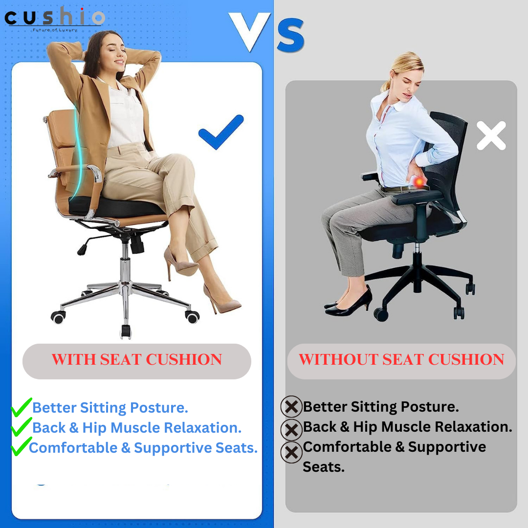 CUSHIO Coccyx Seat Cushion (High Density) for Tailbone, Sciatica, Hip Lower Back Pain Relief | Memory Foam Cushion for Office or Home Chairs or Wheelchairs (Upto 120KG, Black)