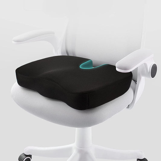 CUSHIO Coccyx Seat Cushion (High Density) for Tailbone, Sciatica, Hip Lower Back Pain Relief | Memory Foam Cushion for Office or Home Chairs or Wheelchairs (Upto 120KG, Black)