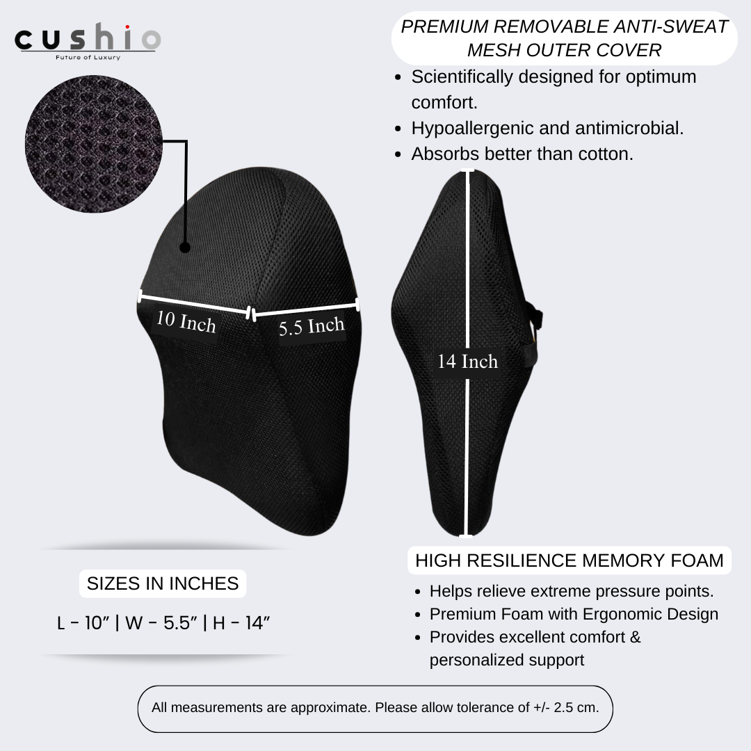 CUSHIO Car Headrest Pillow | Memory Foam Car Seat Head Rest Pillow for Neck and Cervical Support | Relieves Neck Pain & Muscle Tension (Black)