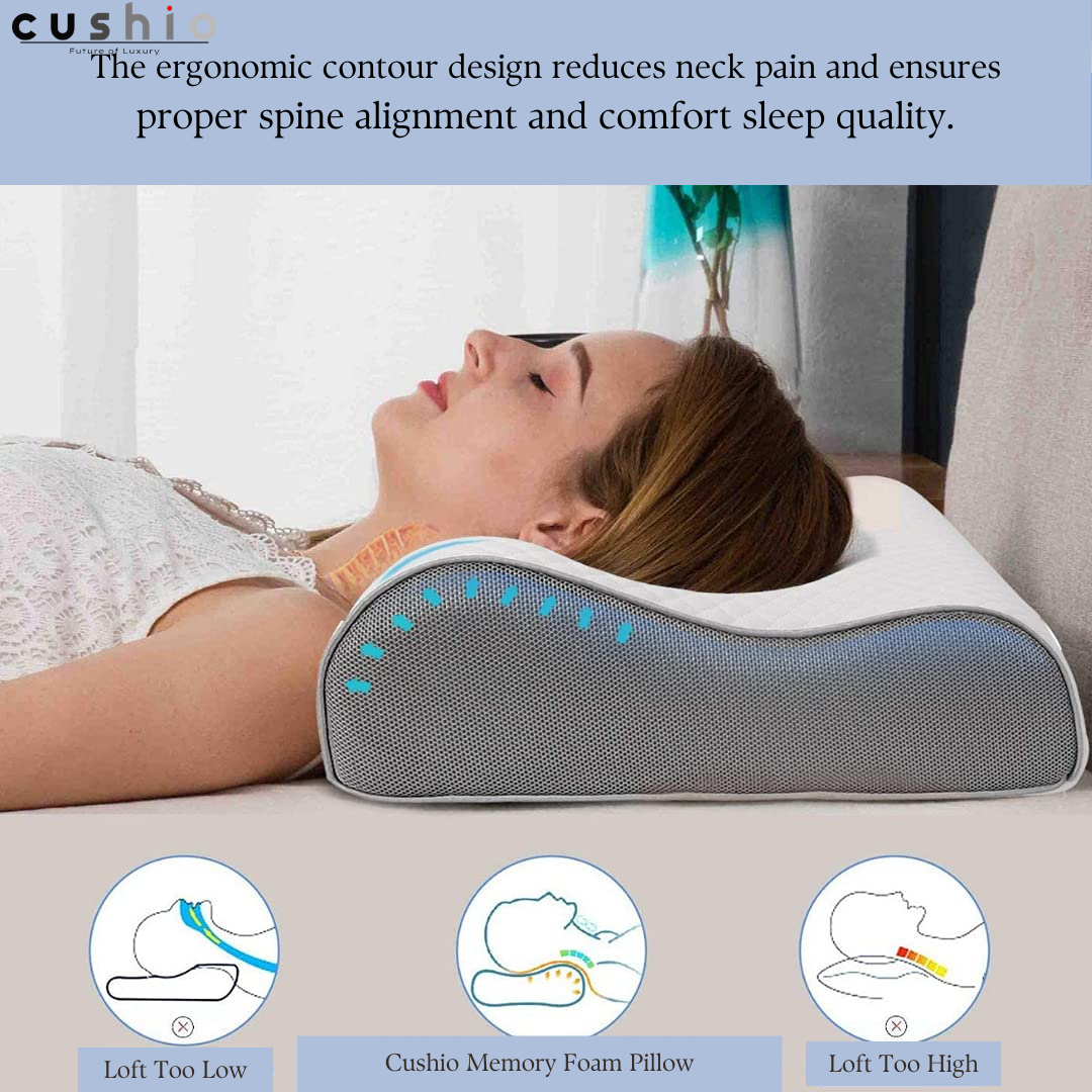CUSHIO Contour Memory Foam Orthopedic Pillow for Neck & Shoulder Pain Relief with Dual Height - Removable Zipper Cover (Standard Size 19"x12")