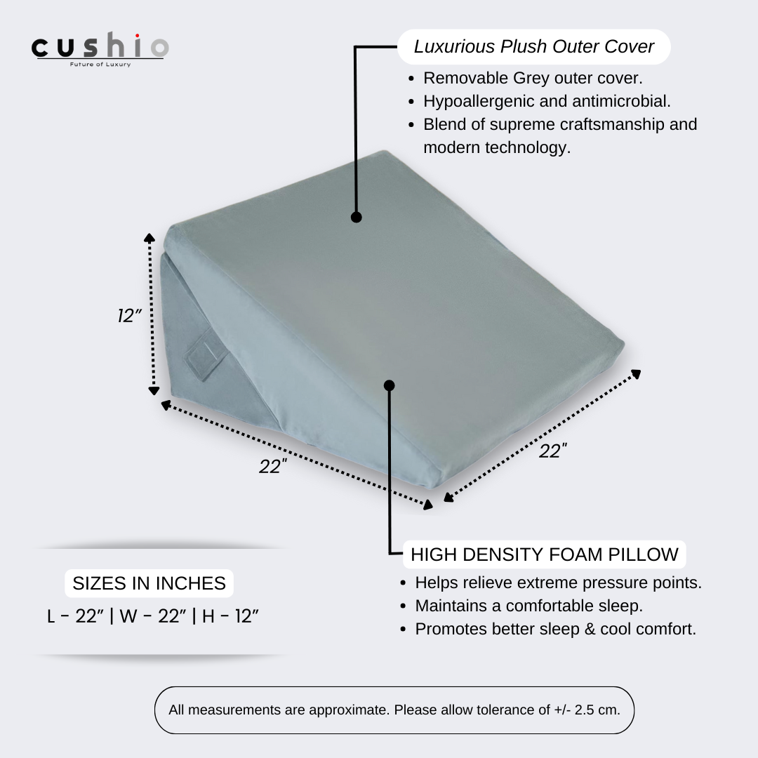 CUSHIO Adjustable Memory Foam Wedge Pillow for Back Support, 7-in-1 Versatile Design for Sleeping, Leg Elevation and Support (Grey)