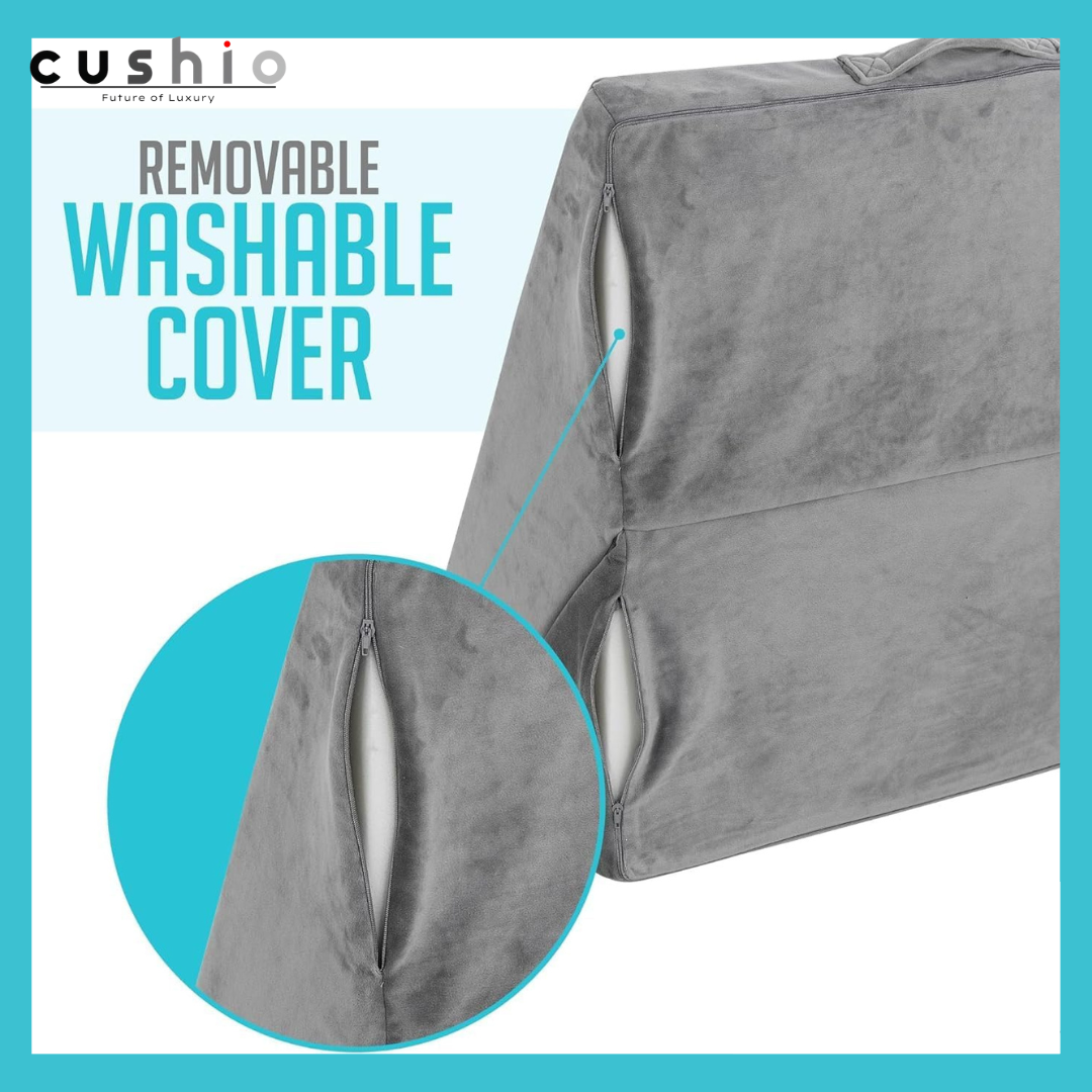 CUSHIO Adjustable Memory Foam Wedge Pillow for Back Support, 7-in-1 Versatile Design for Sleeping, Leg Elevation and Support (Grey)